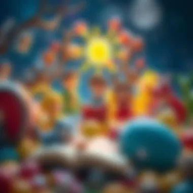 Imagination in Literature A whimsical scene depicting characters from various children's stories, sparking imagination.